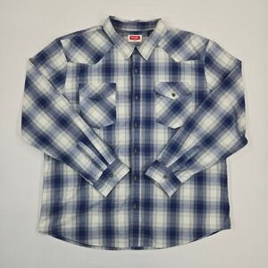 Wrangler Western Blue Plaid Long Sleeve Button Shirt‎ 2XL